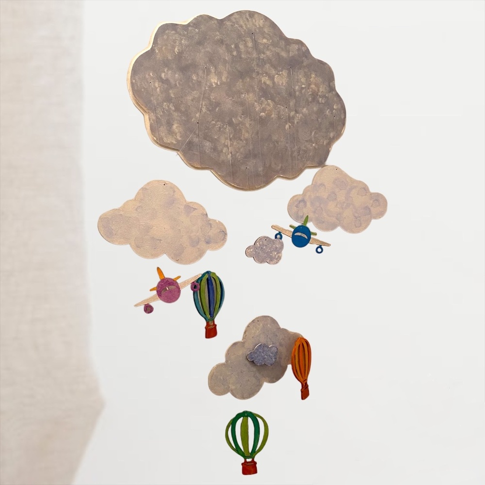 Baby Nursery wall art hanging decor clouds, airplanes, hot air balloons boy girl